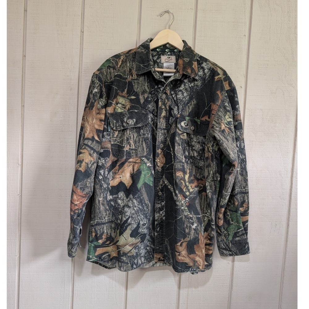 Mossy Oak Silent Stalker Chamois Camo Shirt Mens Hunting Button Down Mens L‎